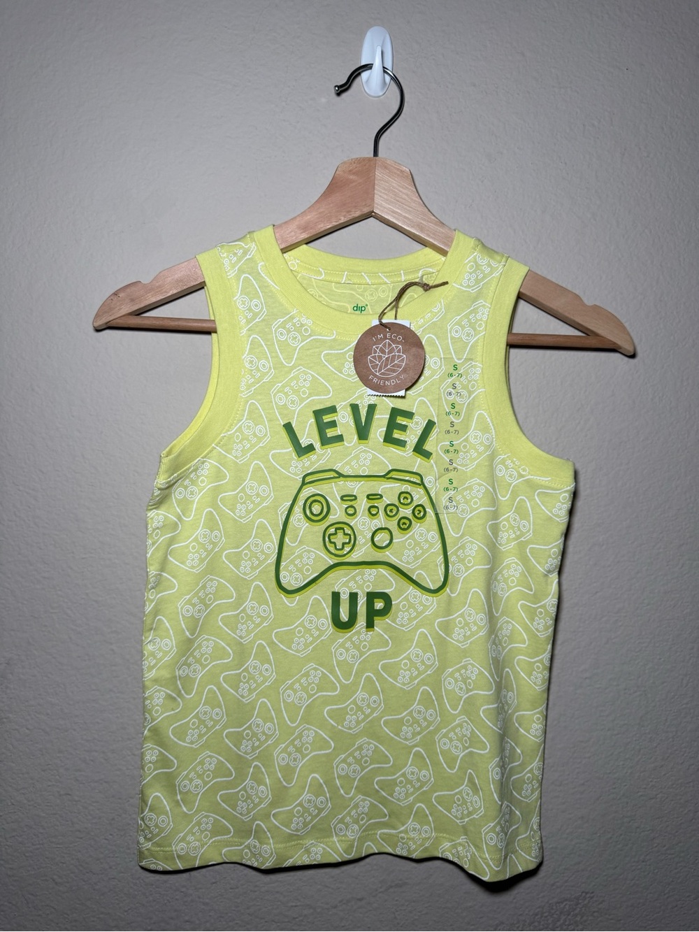Boys DIP 6-7 Y Neon Yellow Level Up Tank Top
